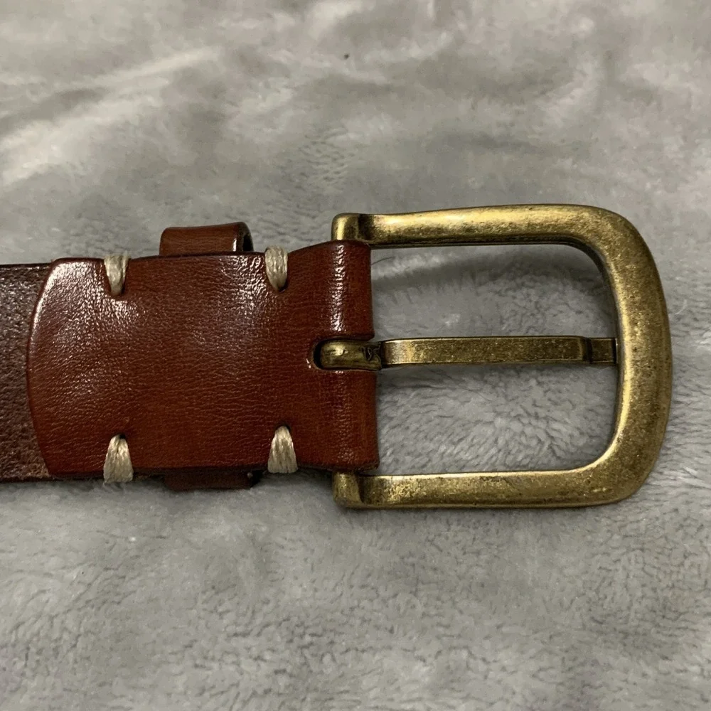 Vintage Omega Genuine Leather‎ Belt Large Brown Beaded & Stitched Made in Turkey